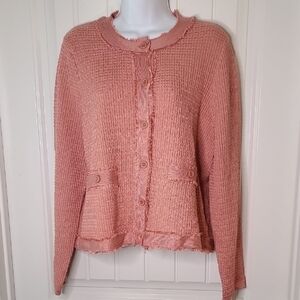 Adrianna Papell Desert Rose Coral Button-Up Cardigan Lg